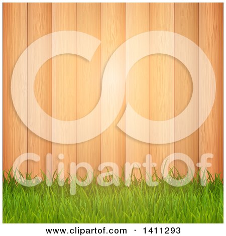 Clipart of a Background of Green Grass over Wood Panels, with Light - Royalty Free Vector Illustration by KJ Pargeter