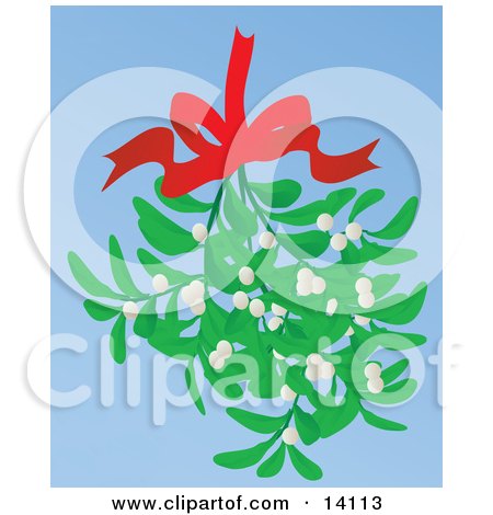 Bundle of Mistletoe Hanging From a Red Bow Christmas Clipart Illustration by Rasmussen Images