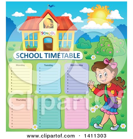 Clipart of a School Timetable with a Girl - Royalty Free Vector Illustration by visekart