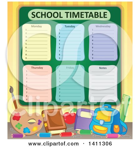 Clipart of a School Timetable with Supplies - Royalty Free Vector Illustration by visekart