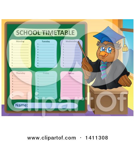 Clipart of a School Timetable with a Professor Owl - Royalty Free Vector Illustration by visekart