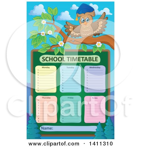 Clipart of a School Timetable with a Professor Owl - Royalty Free Vector Illustration by visekart