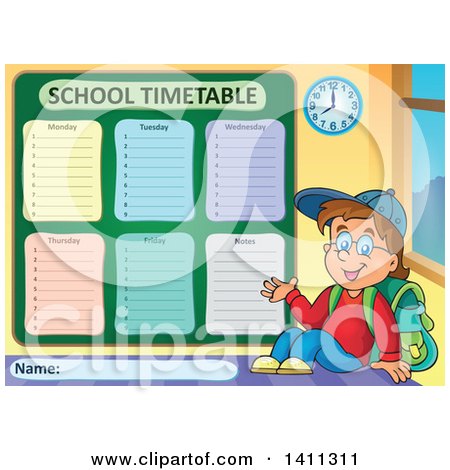 Clipart of a School Timetable with a Boy - Royalty Free Vector Illustration by visekart