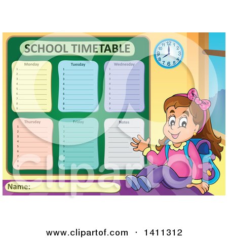 Clipart of a School Timetable with a Girl - Royalty Free Vector Illustration by visekart