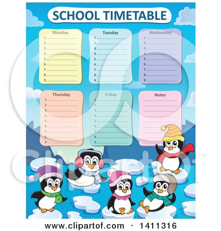 Clipart of a School Timetable with Penguins - Royalty Free Vector Illustration by visekart