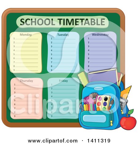 Clipart of a School Timetable with a Backpack - Royalty Free Vector Illustration by visekart