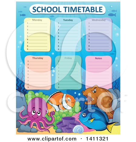 Clipart of a School Timetable with Sea Creatures - Royalty Free Vector Illustration by visekart