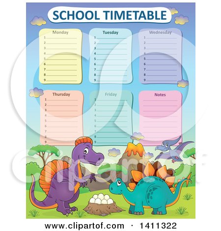 Clipart of a School Timetable with Dinosaurs - Royalty Free Vector Illustration by visekart