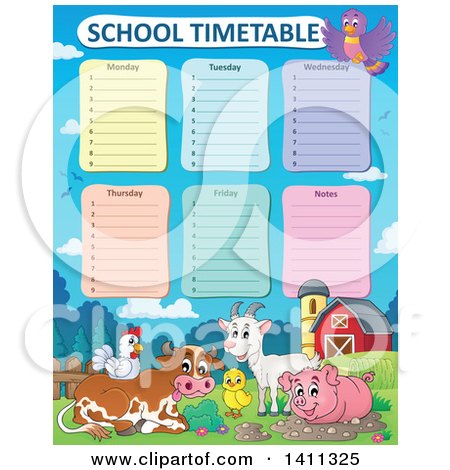 Clipart of a School Timetable with Farm Animals - Royalty Free Vector Illustration by visekart