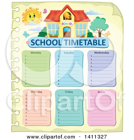 Clipart of a School Timetable with a School Building - Royalty Free Vector Illustration by visekart