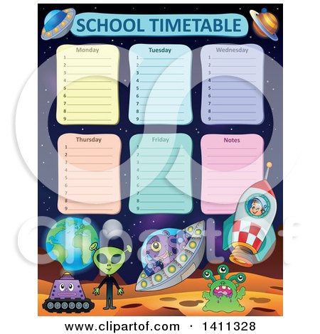 Clipart of a School Timetable with Aliens - Royalty Free Vector Illustration by visekart