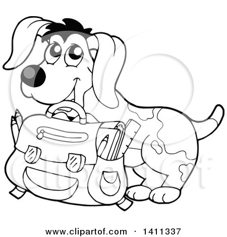 Clipart of a Black and White Dog with a Backpack - Royalty Free Vector Illustration by visekart