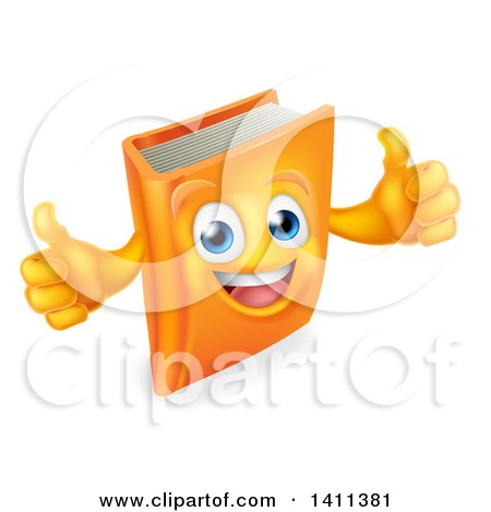 Clipart of a Happy Orange Book Character Giving Two Thumbs up - Royalty Free Vector Illustration by AtStockIllustration