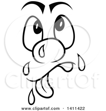 Clipart of a Black and White Cartoon Nervous Face - Royalty Free Vector Illustration by dero