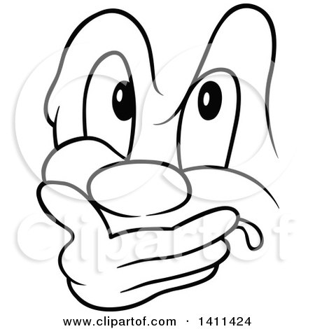 Clipart of a Black and White Cartoon Thinking Face - Royalty Free Vector Illustration by dero
