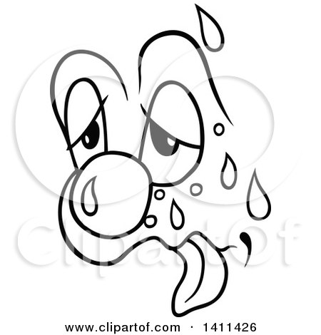Clipart of a Black and White Cartoon Sick Face - Royalty Free Vector Illustration by dero