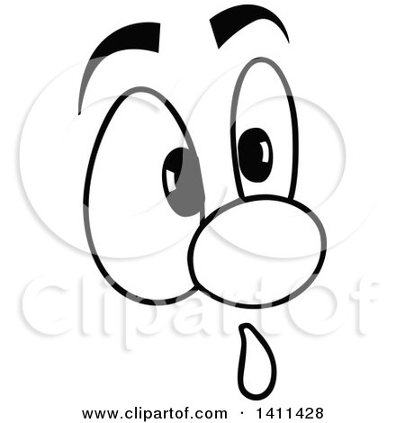 Clipart of a Black and White Cartoon Worried Face - Royalty Free Vector Illustration by dero