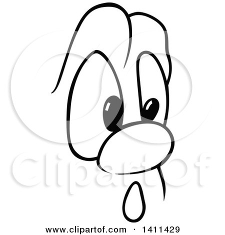 Clipart of a Black and White Cartoon Worried Face - Royalty Free Vector Illustration by dero