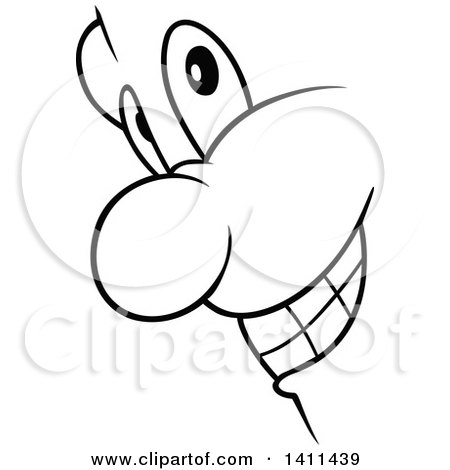 Clipart of a Black and White Cartoon Happy Face - Royalty Free Vector Illustration by dero