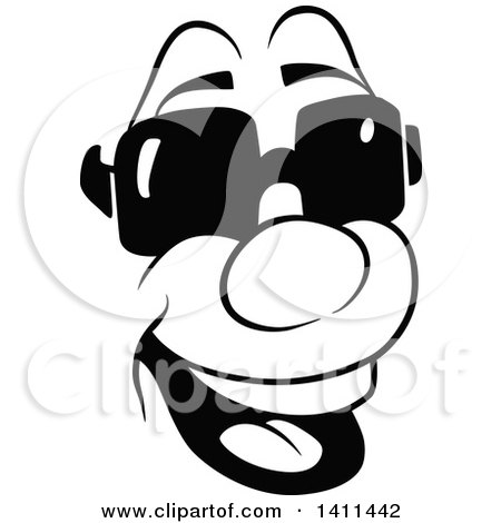 Clipart of a Black and White Cartoon Happy Face - Royalty Free Vector Illustration by dero