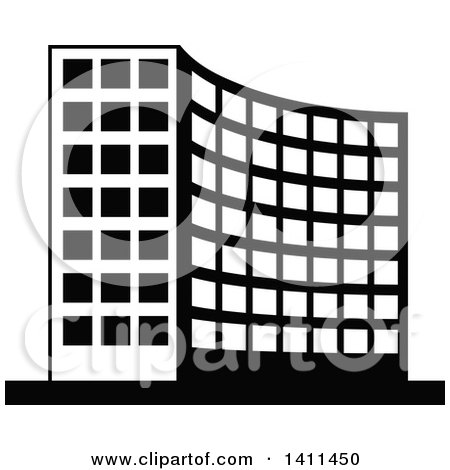 Clipart of a Black and White Urban Building Icon - Royalty Free Vector Illustration by dero