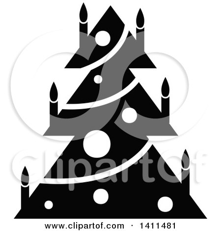 Clipart of a Black and White Christmas Tree Icon - Royalty Free Vector Illustration by dero