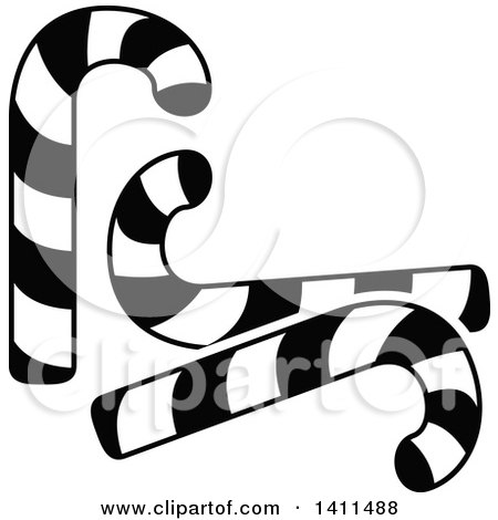 Clipart of a Black and White Christmas Candy Cane Icon - Royalty Free Vector Illustration by dero