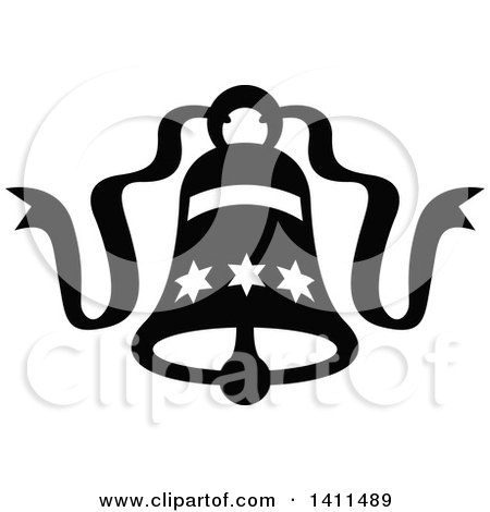 Clipart of a Black and White Christmas Bell Icon - Royalty Free Vector Illustration by dero