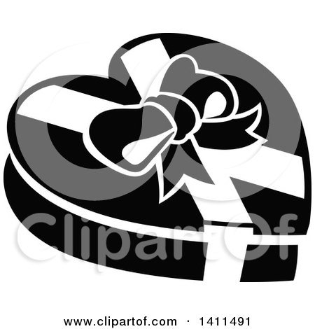 Clipart of a Black and White Christmas or Valentine Heart Candy Box Icon - Royalty Free Vector Illustration by dero