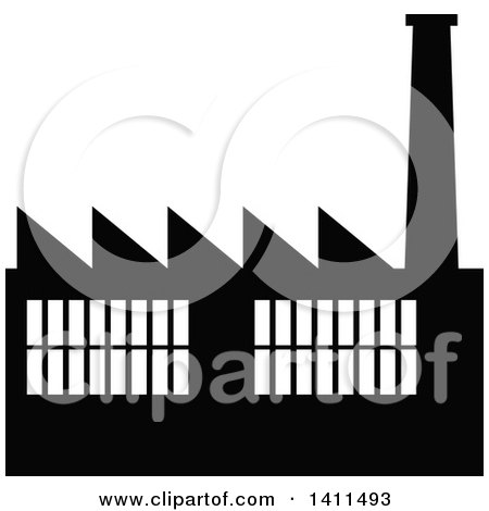 Clipart of a Black and White Factory Icon - Royalty Free Vector Illustration by dero