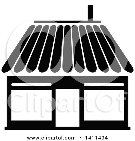 Clipart of a Black and White Shop Building Icon - Royalty Free Vector Illustration by dero