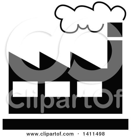 Clipart of a Black and White Factory Building Icon - Royalty Free Vector Illustration by dero