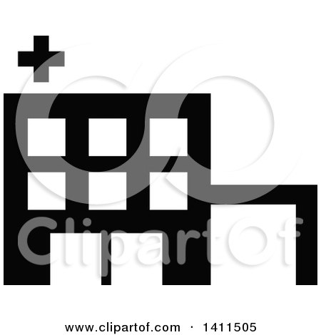 Clipart of a Black and White Hospital Building Icon - Royalty Free Vector Illustration by dero