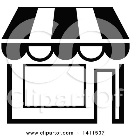 Clipart of a Black and White Shop Building Icon - Royalty Free Vector Illustration by dero