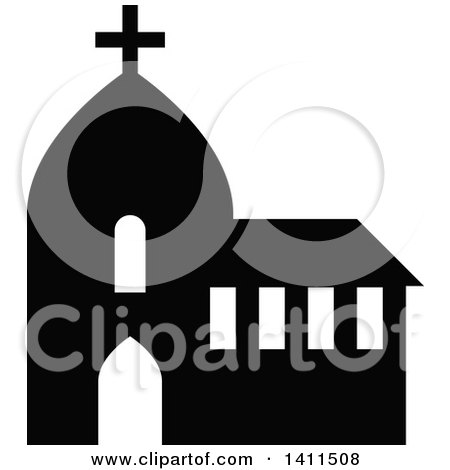 Clipart of a Black and White Church Building Icon - Royalty Free Vector Illustration by dero