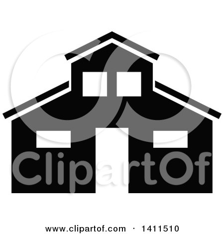 Clipart of a Black and White Barn Building Icon - Royalty Free Vector Illustration by dero