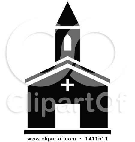 Clipart of a Black and White Church Building Icon - Royalty Free Vector Illustration by dero