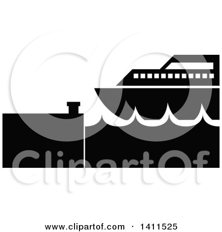 Clipart of a Black and White Harbor Icon - Royalty Free Vector Illustration by dero