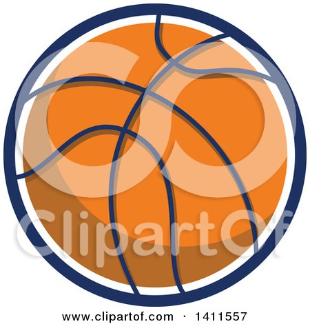 Clipart of a Retro Basketball with a White and Blue Circle Outline - Royalty Free Vector Illustration by patrimonio
