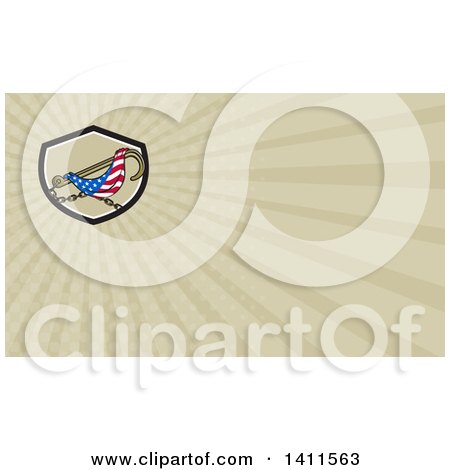 Clipart of a Towing J Hook and American Flag and Rays Background or Business Card Design - Royalty Free Illustration by patrimonio