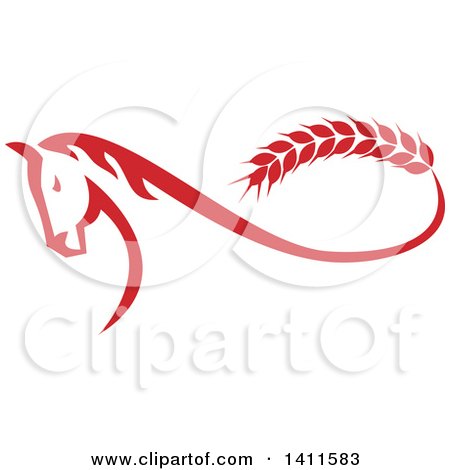 Clipart of a Retro Red Horse with a Malt Wheat Tail, Forming a Mobius Strip - Royalty Free Vector Illustration by patrimonio