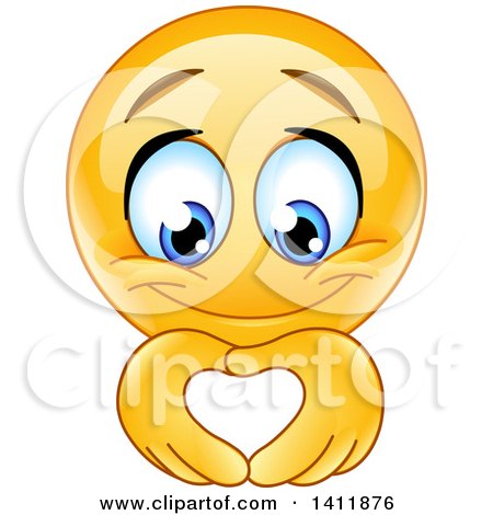 Clipart of a Cartoon Yellow Smiley Face Emoji Emoticon Forming a Heart with His Hands - Royalty Free Vector Illustration by yayayoyo