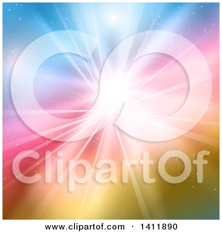 Clipart of a Background of a Burst of Sunshine on Colors - Royalty Free Vector Illustration by KJ Pargeter