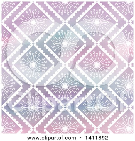 Clipart of a White Floral Pattern of Diamonds over Watercolor - Royalty Free Vector Illustration by KJ Pargeter