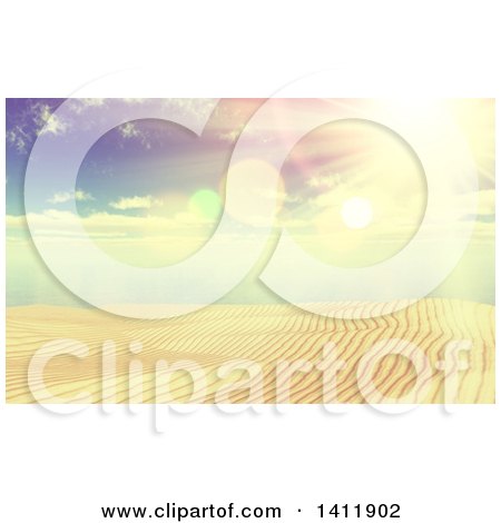 Clipart of a 3d Sandy Beach Background with Flares - Royalty Free Illustration by KJ Pargeter