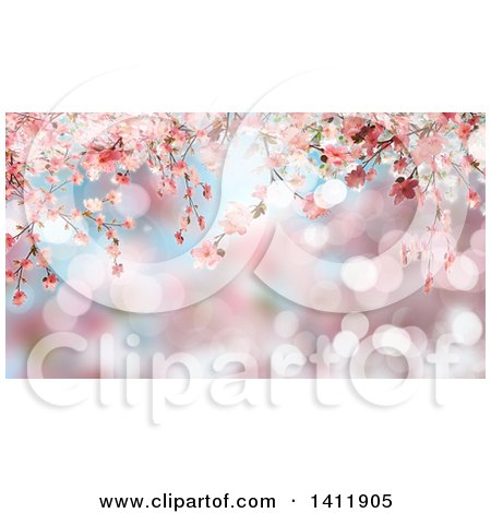 Clipart of a Background of 3d Pink Cherry Blossoms - Royalty Free Illustration by KJ Pargeter