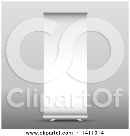 Clipart of a Blank White Roll up Advertising Banner, on Gray - Royalty Free Vector Illustration by KJ Pargeter