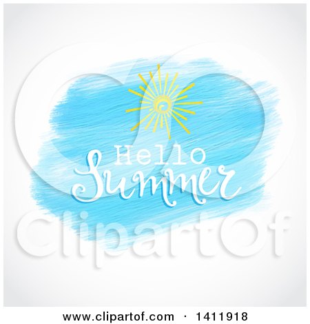 Clipart of a Hello Summer and Sun Design on Watercolor, over Gray - Royalty Free Vector Illustration by KJ Pargeter