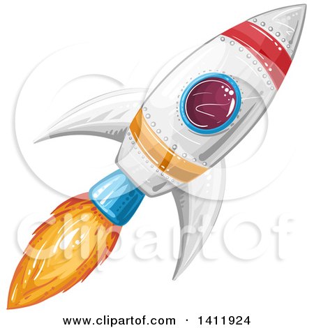 Clipart of a Flying Rocket - Royalty Free Vector Illustration by merlinul