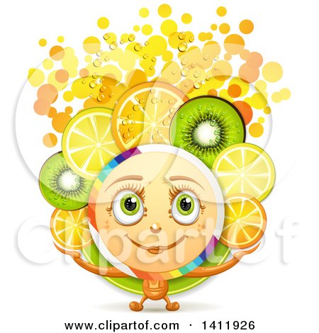 Clipart of a Character with Fruit Slices and Bubbles - Royalty Free Vector Illustration by merlinul